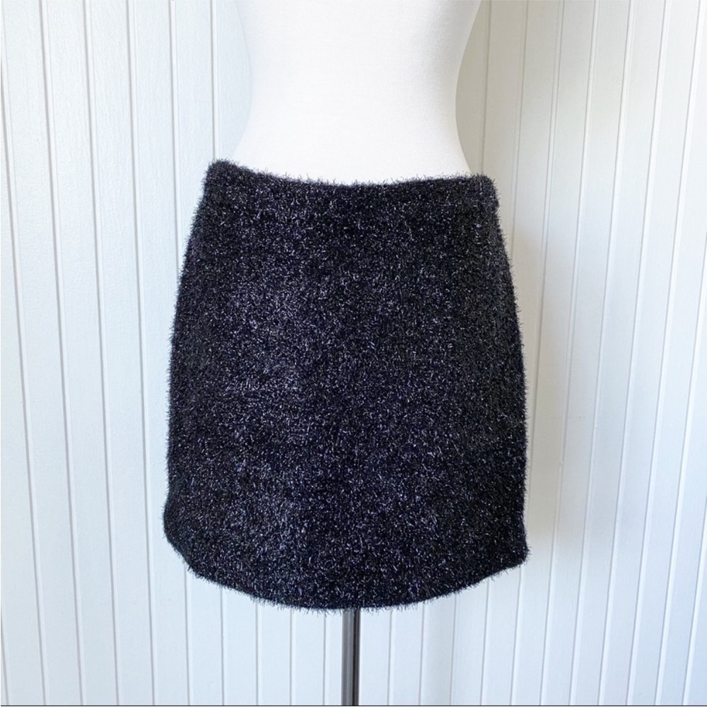 NWT Kate Spade Black Fuzzy Shimmer Robbie Mini Skirt Size 10